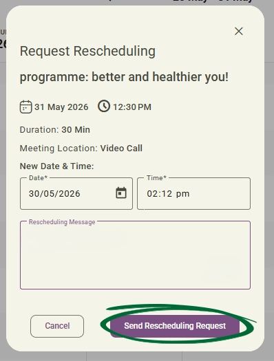 reschedule request screenshot